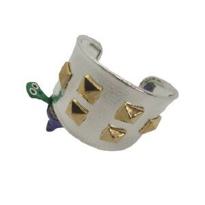 High Polished Silver Color Metal Cuff Bangle Bracelet with Yellow Studs